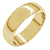 14K Yellow Gold 6 mm Half Round Band Size 10.5