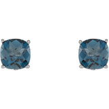 Sterling Silver 5x5 mm Cushion Natural London Blue Topaz Earrings