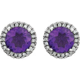 14K White Gold Natural Amethyst & 1/8 CTW Natural Diamond Earrings