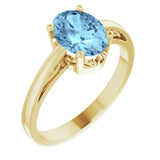 14K Yellow Gold Natural Aquamarine Solitaire Scroll Setting® Ring