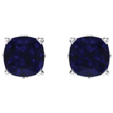 14K White Gold 4x4 mm Cushion Lab-Grown Blue Sapphire Earrings
