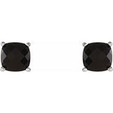 14K White Gold 6x6 mm Cushion Natural Black Onyx Earrings