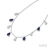6X4 MM Pear Shape Sapphire and 1 Ctw Pear Cut Diamond Precious Station Necklace in 14K White Gold