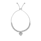 Silver Heart Bead Cz Charm Friendship Bracelet