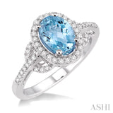 8x6MM Oval Cut Aquamarine and 1/3 ctw Round Cut Diamond Ring in 14K White Gold
