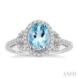 8x6MM Oval Cut Aquamarine and 1/3 ctw Round Cut Diamond Ring in 14K White Gold