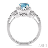 8x6MM Oval Cut Aquamarine and 1/3 ctw Round Cut Diamond Ring in 14K White Gold