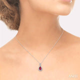 6x4 MM Pear Shape Ruby and 1/10 ctw Round Cut Diamond Pendant in 14K White Gold with Chain