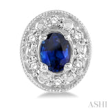 4x3 MM Oval Shaped Sapphire and 1/10 Ctw Round Cut Diamond Earrings in 14K White Gold