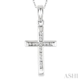 1/10 Ctw Single Cut Diamond Cross Pendant in 14K White Gold with Chain