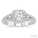 3/4 Ctw Diamond Engagement Ring with 1/4 Ct Princess Cut Center Stone in 14K White Gold
