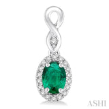 5x3 MM Oval Cut Emerald and 1/6 ctw Round Cut Diamond Earrings in 10K White Gold