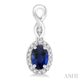 5x3 MM Oval Cut Sapphire and 1/6 ctw Round Cut Diamond Earrings in 10K White Gold