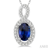 6x4 MM Oval Cut Sapphire and 1/10 ctw Round Cut Diamond Pendant in 10K White Gold with Chain