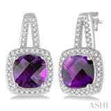 7x7 MM Cushion Shape Amethyst and 1/4 ctw Round Cut Diamond Earrings in 10K White Gold