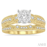 1/2 ctw Round Cut Diamond Lovebright Bridal Set with 3/8 ctw Engagement Ring and 1/10 ctw Wedding Band in 14K Yellow and White Gold