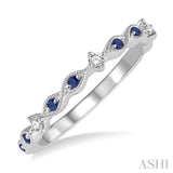 1.25 MM Round Cut Blue Sapphire and 1/20 Ctw Round Cut Diamond Precious Half Eternity Wedding Band in 14K White Gold