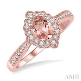 6x4 MM Oval Shape Morganite and 1/5 ctw Round Cut Diamond Semi Precious Ring in 10K Rose Gold