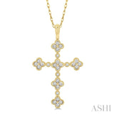 1/8 ctw Floral Cross Round Cut Diamond Pendant With Link Chain in 10K Yellow Gold