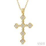1/8 ctw Floral Cross Round Cut Diamond Pendant With Link Chain in 10K Yellow Gold