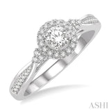 3/8 ctw Round Center Heart Link Diamond Ladies Engagement Ring with 1/5 Ct Round Cut Center Stone in 14K White Gold