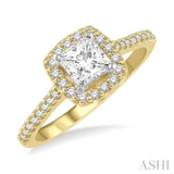 1/6 ctw Square Shape Diamond Semi-Mount Engagement Ring in 14K Yellow and White Gold