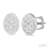 3/4 ctw Oval Shape Lovebright Round Cut Diamond Bezel Stud Earring in 14K White Gold