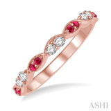 1.35 MM Round Cut Ruby and 1/5 Ctw Round Cut Diamond Precious Half Eternity Wedding Band in 14K Rose Gold