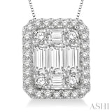3/4 ctw Octagonal Baguette & Round Cut Diamond Pendant With Box Chain in 14K White Gold
