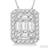 1/2 ctw Octagonal Baguette & Round Cut Diamond Pendant With Box Chain in 14K White Gold