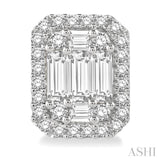 3/8 ctw Octagonal Baguette & Round Cut Diamond Stud Earrings in 14K White Gold