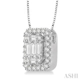 3/8 ctw Octagonal Baguette & Round Cut Diamond Pendant With Box Chain in 14K White Gold