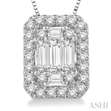 3/8 ctw Octagonal Baguette & Round Cut Diamond Pendant With Box Chain in 14K White Gold