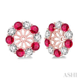 2.90 MM Round Cut Ruby and 1 Ctw Round Cut Diamond Precious Earrings Jacket in 14K Rose Gold