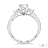 1/2 ctw Octagon Emerald and Pear Cut Diamond Ladies Engagement Ring with 1/3 Ct Emerald Cut Center Stone in 14K White Gold