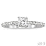 1/2 ctw Round Cut Diamond Engagement Ring With 1/4 ct Princess Cut Center Stone in 14K White Gold