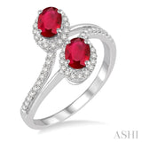 6x4 MM Oval Cut Ruby and 1/4 Ctw Round Cut Diamond Ring in 14K White Gold