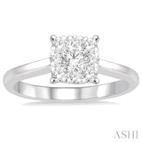 1/2 ctw Round Cut Diamond Square Shape Lovebright Ring in 14K White Gold