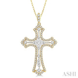 3/4 Ctw Lovebright Round Cut Diamond Cross Pendant With Chain in 14K Yellow and White Gold