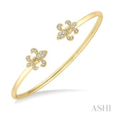 1/5 Ctw Fleur De Lis Round Cut Diamond Open Cuff Bangle in 14K Yellow Gold