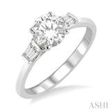 1/5 ctw Round Shape Baguette Diamond Semi-Mount Engagement Ring in 14K White Gold