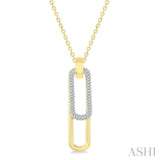 3/8 Ctw Two Tone Paperclip Round Cut Diamond Pendant With Chain in 14K Yellow and White Gold