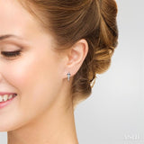 1/4 Ctw Serpent Head With Black Diamond Eyes Round Cut Diamond Huggie Petite Earrings in 10K White Gold