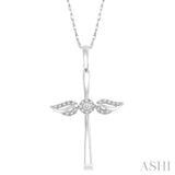 1/10 Ctw Angel Wing Round Cut Diamond Cross Petite Pendant With Chain in 10K White Gold