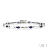 1/10 Ctw Bar and Oval Mount Round Cut Diamond & 5x3 MM Oval Cut Sapphire Precious Bracelet in 10K White Gold
