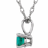 14K White 3 mm Natural Emerald Youth Solitaire 14
