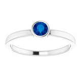 14K White 4 mm Natural Blue Sapphire Ring