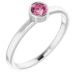 14K White 4 mm Natural Pink Tourmaline Ring