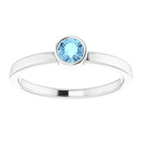 14K White 4 mm Natural Aquamarine Ring
