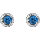 14K White 5 mm Natural Blue Sapphire & 1/8 CTW Natural Diamond Earrings